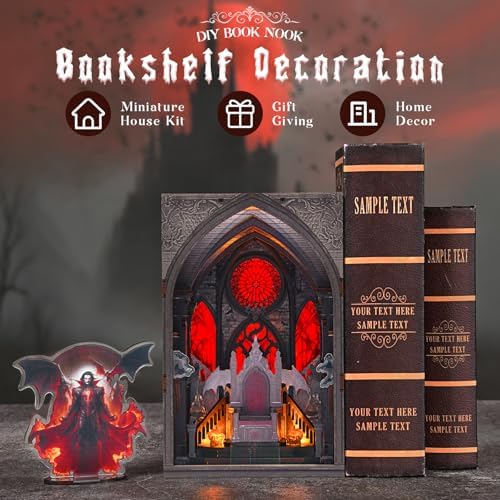 MiniCity Book Nook Kit, DIY Gothic Miniature Dollhouse for Adults, Teens and Beginners, 3D Wooden Puzzle with Holographic Laser Film & LED Light, Unique Gift for Family & Friends (Throne of Blood) - Image 7