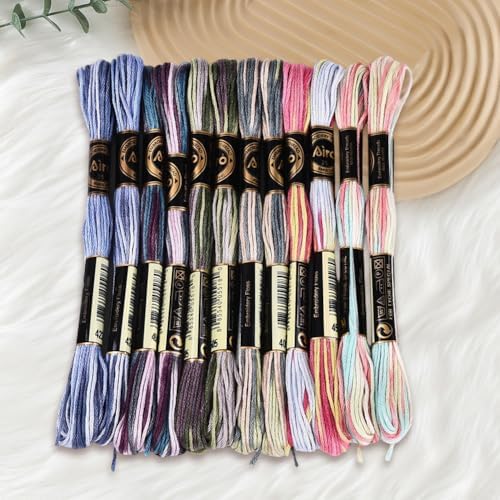 12 Skeins 105 Yards Embroidery Thread Variegated Cross Stitch Floss Bulk 6 Ply Polyester Yarn Colorful Friendship Bracelet String for Sewing Making Needlecraft Knitting Clothes Stitching - Image 7