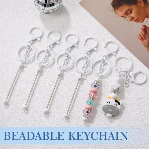 Huwena 6 Pcs Beadable Keychain Bars Metal Blanks DIY Crafts Jewelry Gift - Image 6