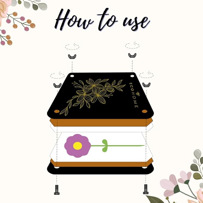 ECOHOME Flower Press Kit for Preserving Plants and Pressed Flowers - Empower Your Creativity with Botanical Art & Craft Supplies to Preserve Cherished Nature Memories