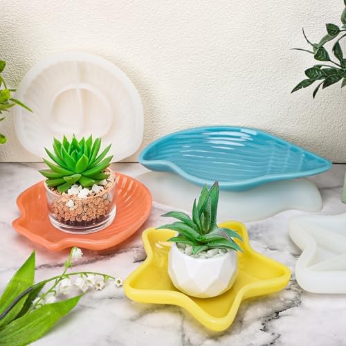 Gartful 3 Pieces Tray Resin Molds, Silicone Jewelry Dish Molds, DIY Storage Container Epoxy Casting Molds for Jewelry Ring Holders, Soap Dish, Candle Holder, 3 Large Styles(Conch & Star & Shell) - Image 6