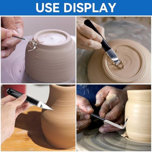 Supkirr 4 Pcs Metal Clay Carving Knife, Pottery Clay Sculpture Tools Set with 4 Throwing Trimming Spinner Tools, Stainless Pottery Trimming Knifes for Engraving, Styling Pottery, Shaping and Sculpture - Image 7