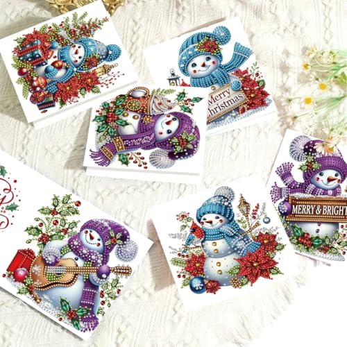 jinglinhh 6pcs Diamond Art Painting Christmas Snowman Poinsettia Greeting Cards with Envelopes, DIY Card Making Kits for Adults, Diamond Art Postcards Christmas Cards Craft Gifts - Image 7