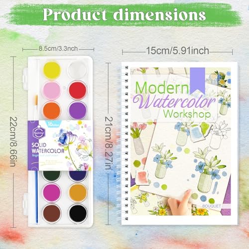 Beginners Watercolor Workbook for Adults, Step-by-Step Coloring Book Set - Image 6