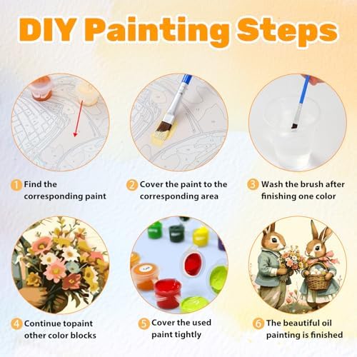 CRZMODE Easter Paint by Numbers Kit for Adults, Easter Rabbit Paint by Numbers for Adults, Acrylic Painting Crafts for Home Decor Gift (16x20inch) - Image 7