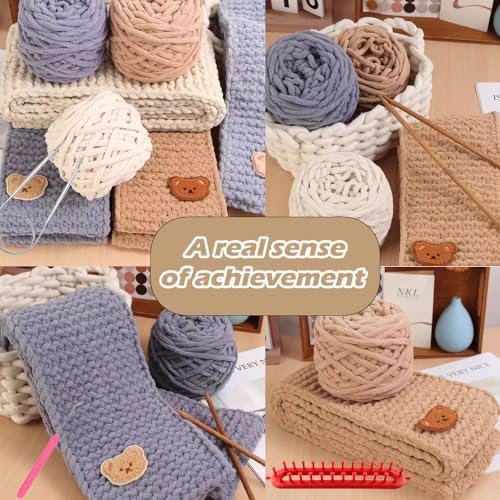 Novelchet Scarf Knitting Loom Kit for Beginners with Plush Yarn Khaki - Image 6