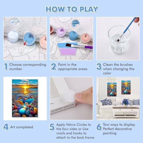Bowetile Framed Paint by Numbers Sea for Adults Beginners, Adults' Paint-by-Number Landscape Kits, Easy Adult Paint by Number Kits on Canvas, Acrylic Number Painting for Home Decor, 8x12in - Image 7