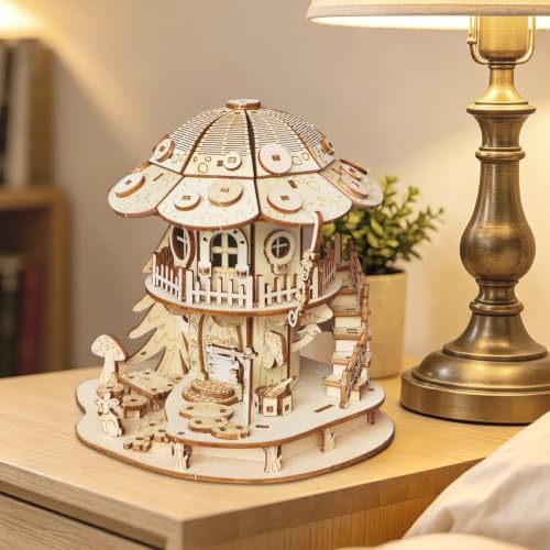 3D Wooden Puzzle for Adults,DIY Creative Mushroom House Model Kit - Image 7