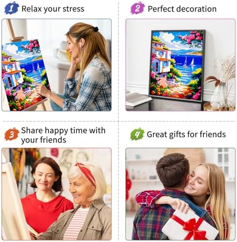 ZTOTZ Pink Landscape Paint by Numbers kit for Adults,Easy Paint by Numbers kit Seaside,Summer Holiday Number Painting for adults16X20 inch - Image 7