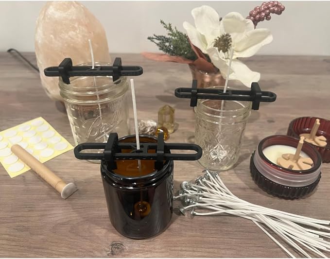 Adjustable Candle Wick Centering Tool Kit with Magnetic Placement for Jars Cups Containers DIY, String Wicks and Stickers Included, Candle Making Kit