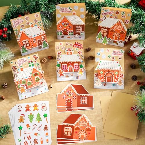 ojustbeok 24 Sets Christmas Gingerbread Craft Kit for 3D Gingerbread House Card Making Your Own Festive Winter Greeting Cards Xmas DIY Card Crafts for Holiday Home Art Crafts Supplies - Image 5