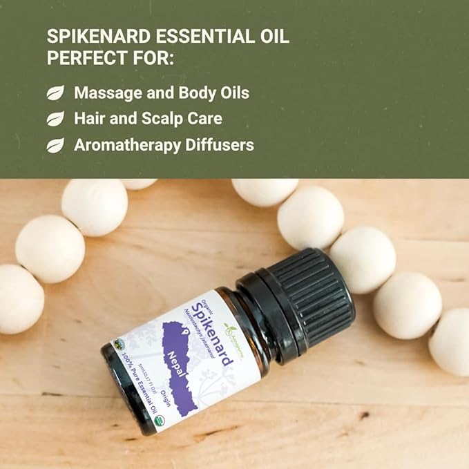 Nature Packaged Organic Spikenard Essential Oil - Direct from Annapurna Aroma Nepal - Steam Distilled - Aceite de Nardo for Aromatherapy, Massage, Diffuser, DIY Candle and Soap Making - 5ml