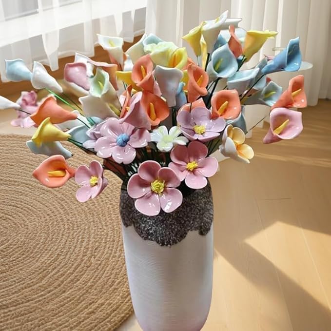 20PCS 3D Flower Ceramic Tiles,1.6" Handmade Procelain Ceramic Flowers for DIY Craft Plates Flowerpots Vases Cups Mosaic Making Supplies (3D Ceramic Flowers)