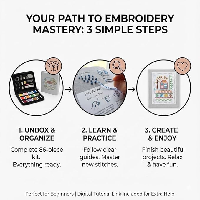 Nyrvexa 2026 New Embroidery Stitch Book Kit,Comes with a Complete Toolkit and Instructional Tutorial,Portable All Scenario Embroidery Stitch Book for Beginners and Enthusiast