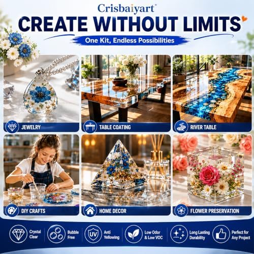 Epoxy Resin 32OZ Non-Yellowing Crystal Clear Bubble-Free Fast Cure Casting Resin Kit for Jewelry Making River Table Coaster Tumbler Mold Casting Flower Preservation 1:1 Ratio - Image 7