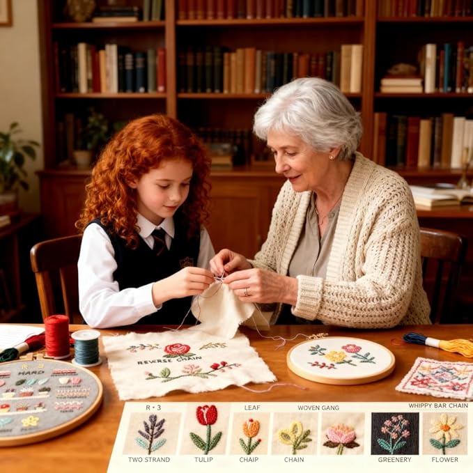 PALUPJEF Embroidery kit for beginnerand Needlework Kit for Adults, 4 Hoop Set to Learn 38 Stitches with Pre-Stamped Patterns, Complete Starter Kit with Instructions, DIY Gift for Women