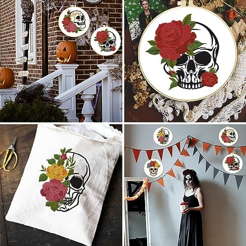 BEUNITONE 4 PCS Skull Embroidery Kit Flower Cross Stitch Kit for Beginners Adults Brain Embroidery Starter Kit Bone Needlepoint Kit for Beginners Inner DIY Embroidery kit with Instructions Home Decor - Image 7