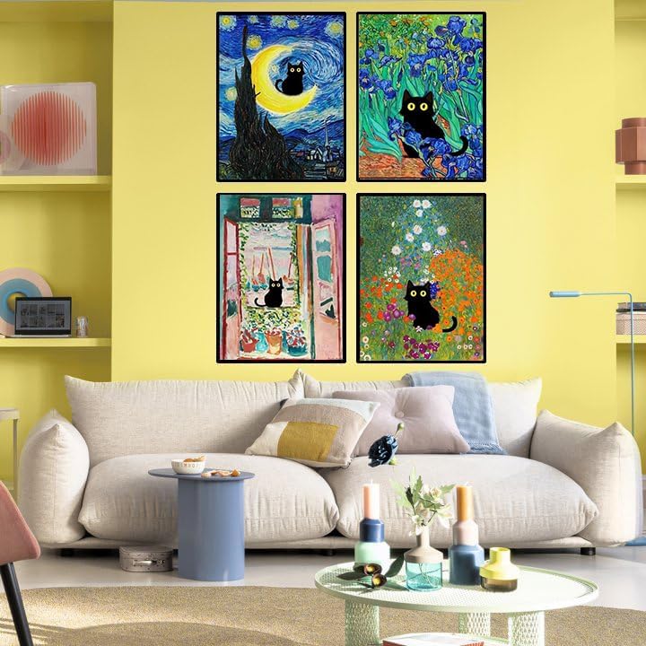 ARPADAMO Paint by Number Kits for Adults Beginners, Press Digital Easy Acrylic Black Cat 4 Pieces Paint, DIY Watercolor Paint Press Digital Kit on Canvas Home Wall Decoration Without Frame 12×16 inch - Image 7
