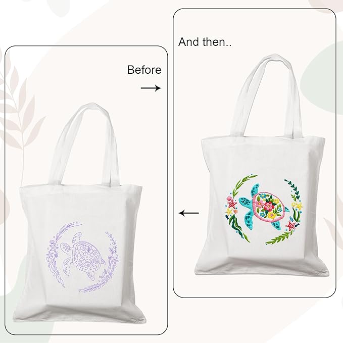 Nuberlic Canvas Tote Bag Embroidery Kit for Beginners Adults -Cross Stitch Kits Needlepoint with Sea Turtles Pattern Bag Reusable Eco-Friendly Shopping Bag