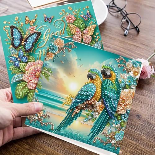 JISHSHAY 6 PCS Bird Butterfly Diamond Painting Greeting Cards Good Morning Diamond Art Birthday Cards with Envelopes Gem Art Gem Painting Mosaic Kits for Adults for Thanksgiving Anniversary Valentine - Image 7