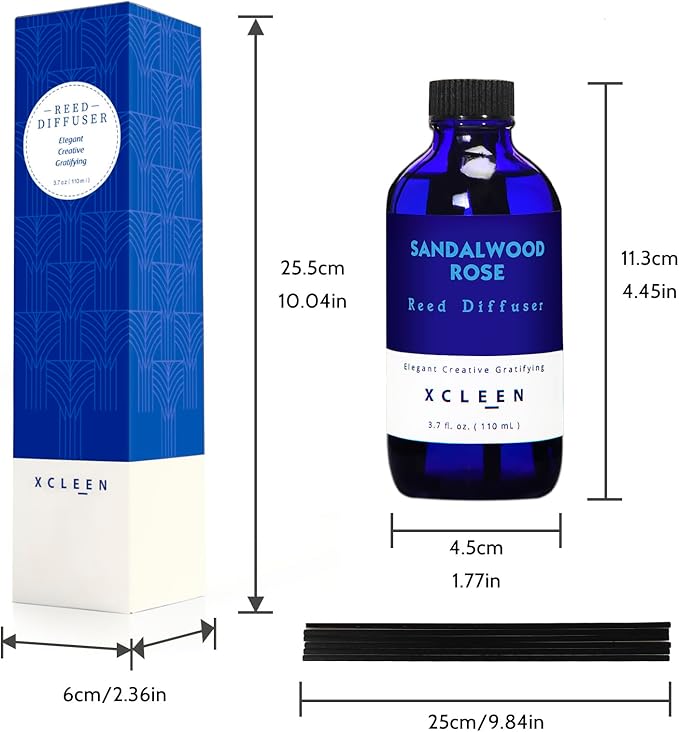 Xcleen Reed Diffuser Set, Sandalwood Rose Scented Oil Diffuser with Sticks, Home Fragrance Reed Diffusers for Bathroom Shelf Decor & Air Fresheners