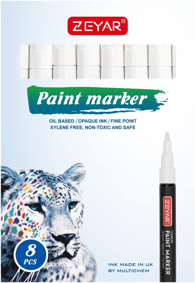 ZEYAR Permanent Oil-Based Paint Markers, Expert of Rock Painting, Black&White Color. Works on Rock, Wood, Glass, Metal, Ceramic and more (4 Black&4 White Fine Point)