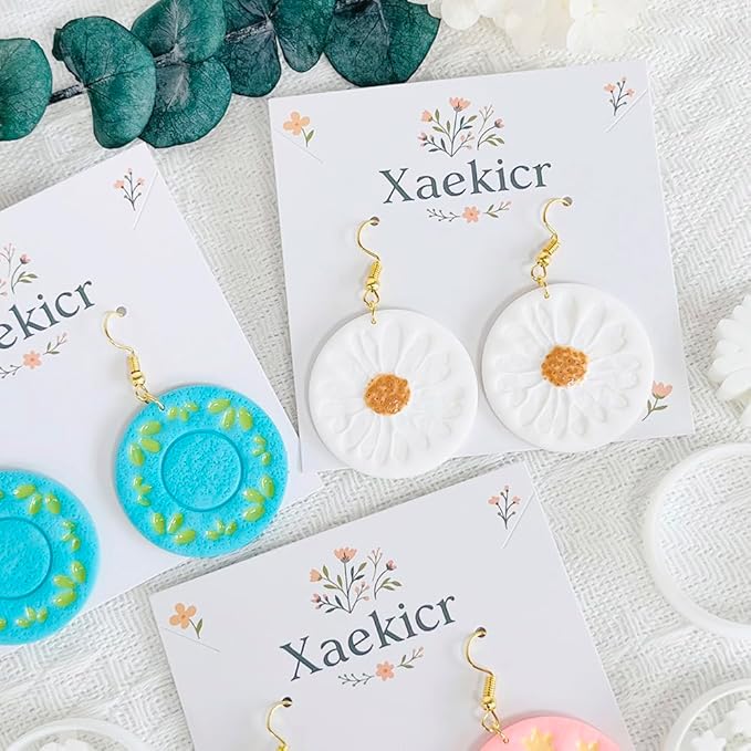 Xaekicr Round Floral Polymer Clay Cutters Set – Clay Earring Cutters for DIY Jewelry, Circle Flower Clay Tools for Earrings Making, Clay Molds for Polymer Clay Projects