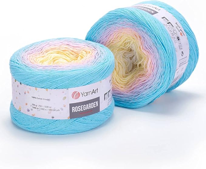 2 Skein Yarn Art Rosegarden Yarn 100% Cotton 2x1094yards 2x250gr Multicolor Cotton Yarn Rainbow Crochet Yarn Spring Summer Fine 1 Top 5 Most Used Colors (Rosegarden 311)