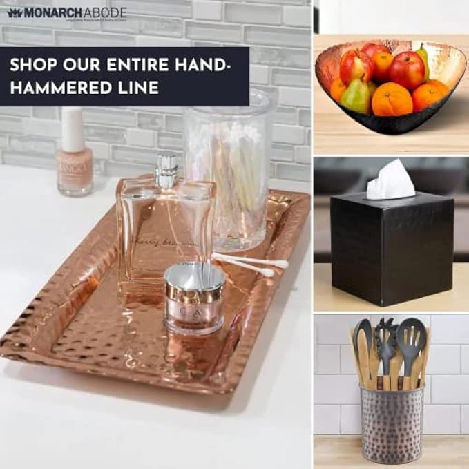 Monarch Abode Decorative Tray – 12-Inch Hand Hammered Nickel Finish Metal Bathroom Tray Countertop, Vanity Trays Organizer, Perfume Plate for Dresser, Kitchen Countertop Small Fruit Platter