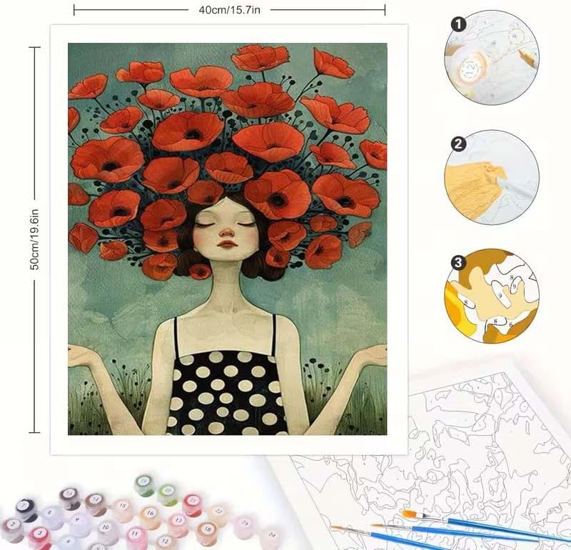 Cute Girl Paint by Numbers Kit for Adults Beginners,Flowers Paint by Number Kits On Canvas, DIY Acrylic Watercolor Oil Colorful Painting by Number for Adults Without Frame for Home Decor 16 x 20Inch - Image 7