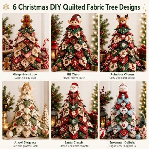 DIY Halloween Christmas Quilted Fabric Tree Kit, 3D Padded Patchwork Sewing Craft Kit for Beginners, Home Office Mantel Shelf Tabletop Decor, Handmade Holiday Gift for Craft Lovers (Christmas #F) - Image 7