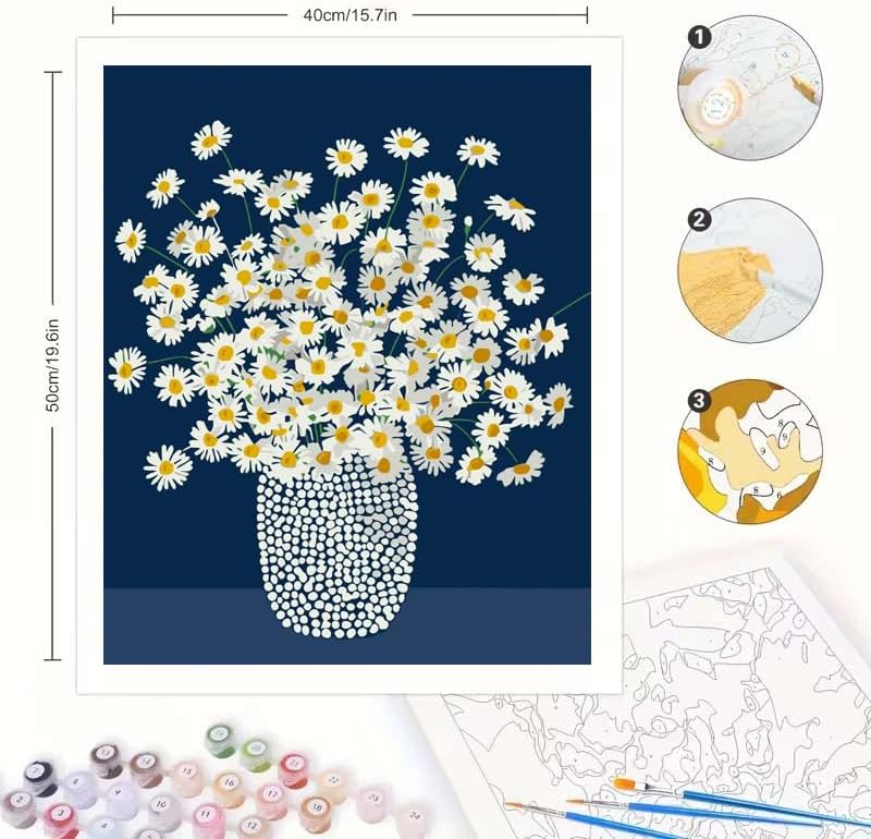 White Chrysanthemum Paint By Numbers Kit for Adults,Home Decor 16x20In - Image 7