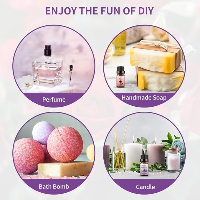Sedbuwza Rose Lavender Essential Oil Set, Rose Fragrance Oil Lavender Scent Oil Set for Diffuser, Aromatherapy, Massage, Soap, Candle Making 2 x 10 ml