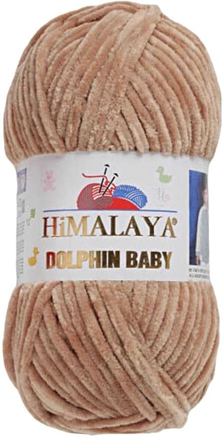4 Skein/Pack Himalaya Dolphin Baby Chenille Yarn, Each Ball 100 gr (3.5 oz), 120 m (132 Yards), 100% Polyester, Super Bulky Baby Blanket Velvet Amigurumi Yarn, 80365 - Coffee