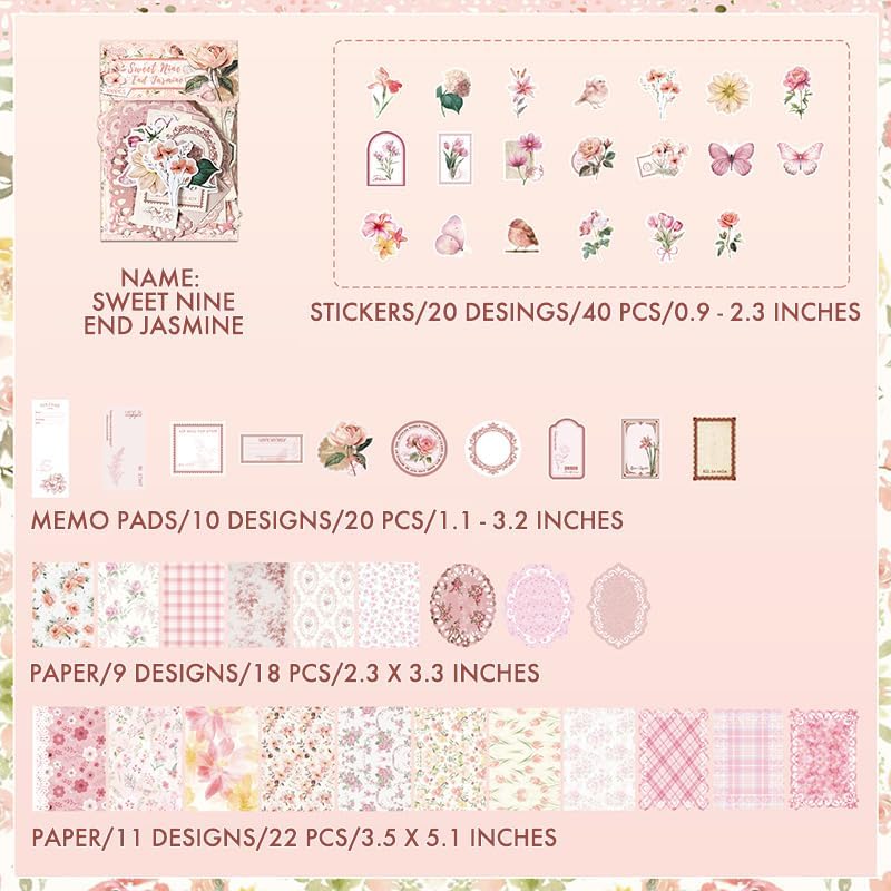 Scrapbook Supplies Kit – 100Pcs Vintage Floral Scrapbook Paper & Junk Journal Stickers, Journaling Supplies for Bullet Journaling, Retro Crafts, Mixed Media, Planner, Collage Card Album (Pink) - Image 7
