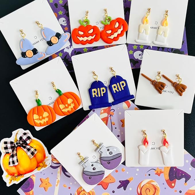 Xaekicr Halloween Polymer Clay Cutters Set – 8pcs Halloween Clay Cutters for Polymer Clay Jewelry, Clay Earring Cutters and Molds – Pumpkin, Tombstone, Witch Hat Clay Tools for DIY Crafts