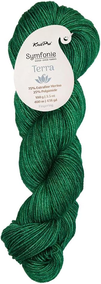 KnitPro Symfonie Hand Dyed Yarn | Extra Fine Merino Wool & Polyamide Blend for Knitting & Crocheting, Fingering Weight, Oeko-TEX Certified 400m, 100g Skein | Terra Semi-Solid Deep Emerald
