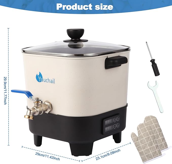 Yuuchail Wax Melter for Candle Making, 7Qts Large Wax Melting Pot with Digital Display & Non-Stick Tilted Bottom Easy Clean Up for Craft or Business