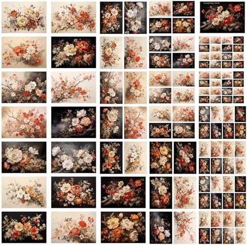 Decoupage Paper Pack (35 Sheets 6"x8") Antique Florals: Vintage-Inspired Floral Arrangements in Sepia, Ivory and Deep Red, Featuring Delicate Branches, Soft Shadows and Elegant Petal Textures FLONZ - Image 4