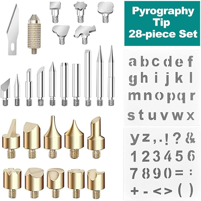 ANKROYU Professional 26Pcs Wood Burning Pyrography Kit with 2 Stencils Copper Tips for DIY Wood Leather Carving Crafting Art Projects