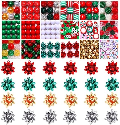 NVENF 600PCS+ Christmas Beads Charms for Jewelry Making, Metallic Christmas Bow Charms, Red Green Clay Beads, Assorted Rhinestone CCB Beads Gold Spacer Beads for DIY Bracelet Necklace Crafts - Image 5