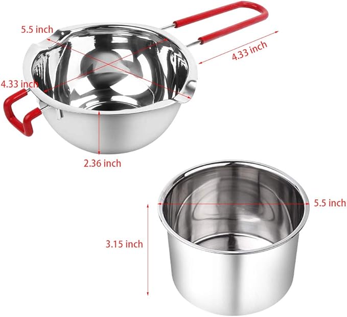 2 Pack Stainless Steel Double Boiler Pot Chocolate Melting Pot Soap Candle Candy Making Tool Kit Wax Melting Heat Proof Bowl for Melting Chocolate, Butter, Cheese, Caramel, Candy, Candle, Wax