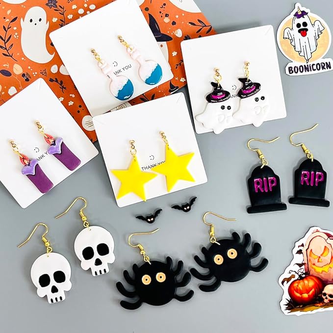 Xaekicr Halloween Polymer Clay Cutters Set – 8Pcs Clay Earring Cutters for Polymer Clay Jewelry, Ghost Bat Skull Pumpkin Shapes Clay Tools and Molds for DIY Crafts