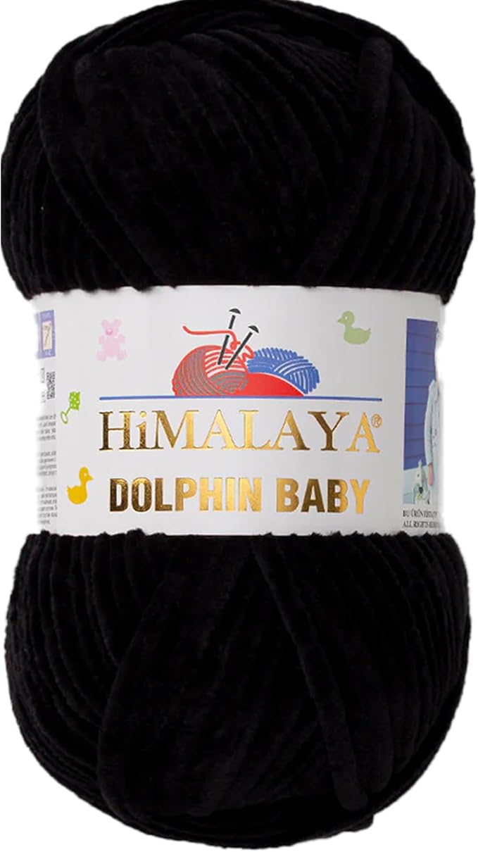 1 Skein/Pack Himalaya Dolphin Baby Chenille Yarn, Each Ball 100 gr (3.5 oz), 120 m (132 Yards), 100% Polyester, Super Bulky Baby Blanket Velvet Amigurumi Yarn, 80311 - Black