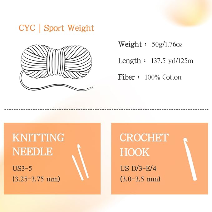 Katech 1OO% Cotton Yarn for Crocheting & Knitting–12-Color of 137 Yards/1.76 oz Baby Cotton Yarn Sport Weight CYC #2-Soft & Breathable-Ideal for Dishcloths, Baby Clothes, Potholders(F)