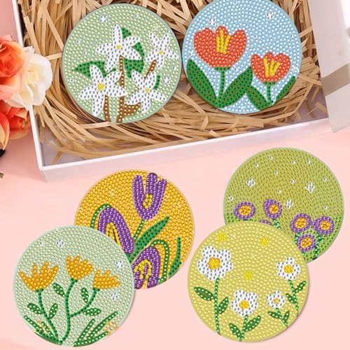 DOTZSO Diamond Art Coaster Kit 8Pcs Flower Diamond Painting Coaster 4×4in - Image 7