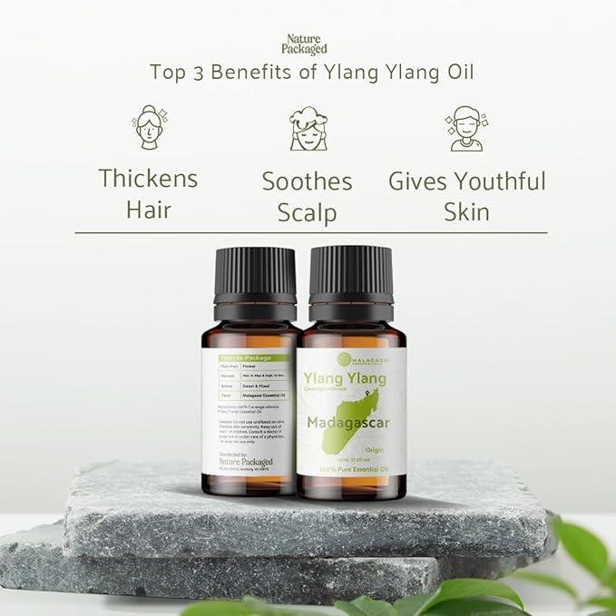 Nature Packaged Ylang Ylang Essential Oil - Direct from Malagassi Essential Oils Madagascar - Steam Distilled - Aceite de Ylang Ylang for Aromatherapy, Diffuser, DIY Candle and Soap Making - 8oz