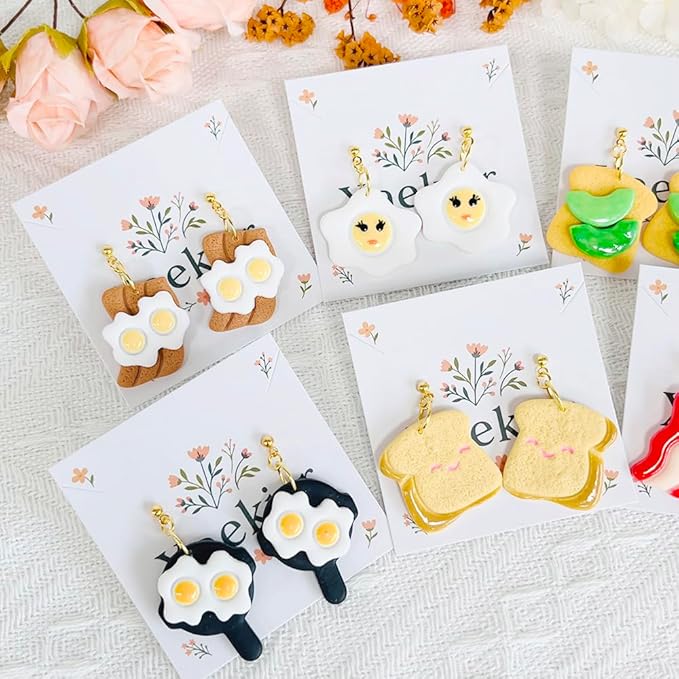 Xaekicr 8Pcs Breakfast Theme Polymer Clay Cutters Set – Toast, Bacon, Egg Shapes | Fun Clay Earring Cutters | Polymer Clay Molds for Jewelry Making | Clay Tools for DIY Crafts