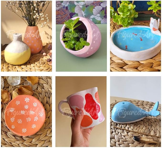 Figured'Art Pottery Kit for Adults with 4.4 lbs Premium Air Dry Clay, Ideal for Beginners, Includes Tools, Paints, Brushes, Sealers & Tutorials, No Kiln Needed