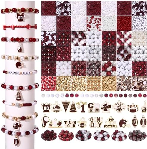 3000PCS+ Game Day Beads for Bracelets Making Clay Heishi Beads Pearl Acrylic Letter Bead Enamel Football Charms for Bracelet Earrings Necklace Making DIY Game Day Accessories (Burgundy White) - Image 6